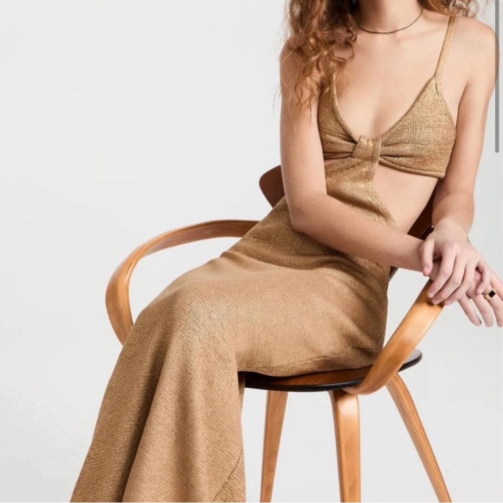 cult gaia gold knit maxi dress